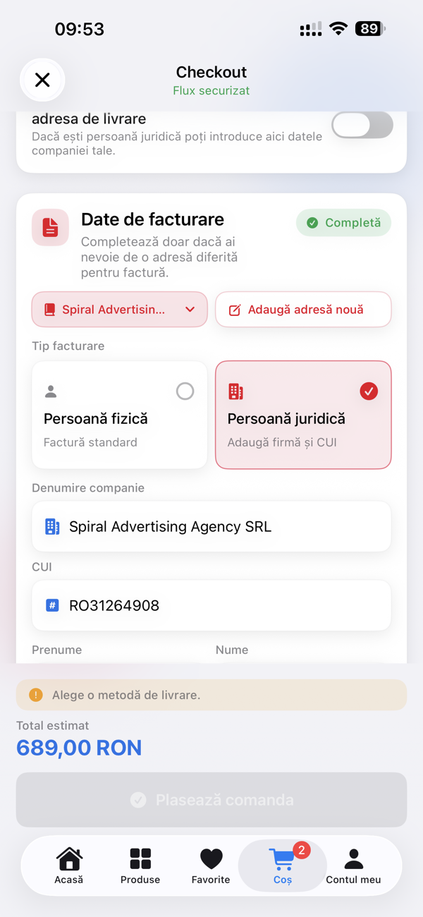 Aplicatie mobila ecommerce – facturare si plati online securizate
