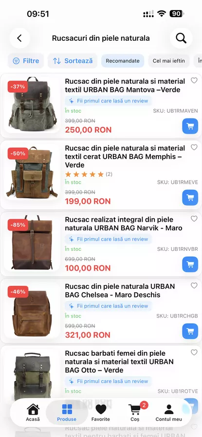 Aplicatie mobila ecommerce – lista produse cu filtrare avansata
